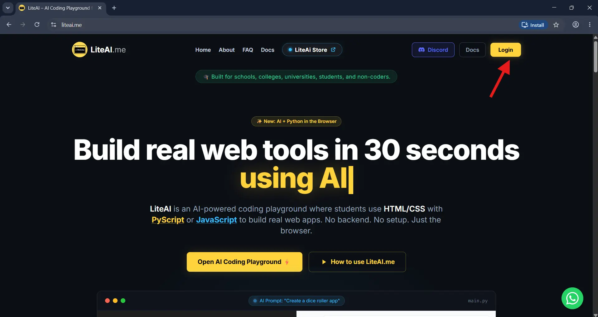 Login to the LiteAI Free App Maker Dashboard