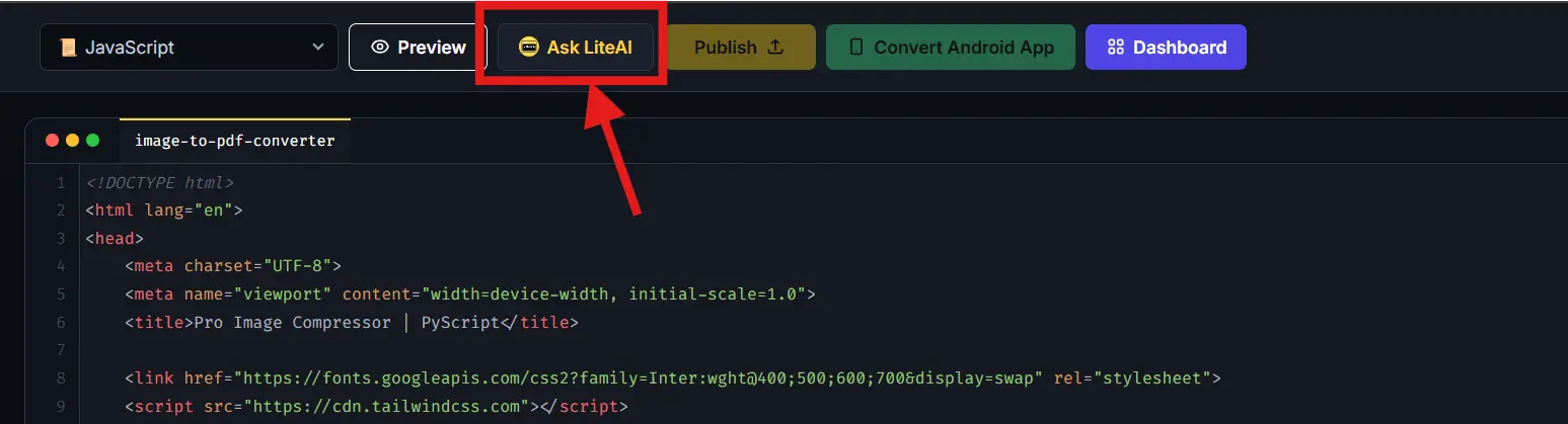 Launch the LiteAI No Code Coding Assistant