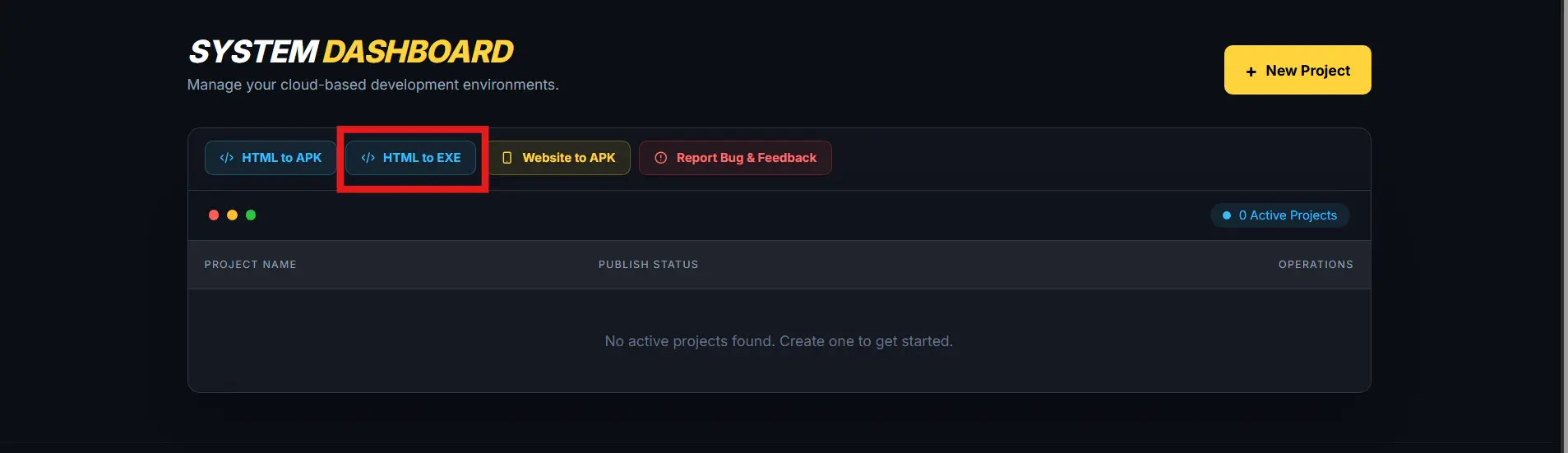 Click HTML to EXE action button