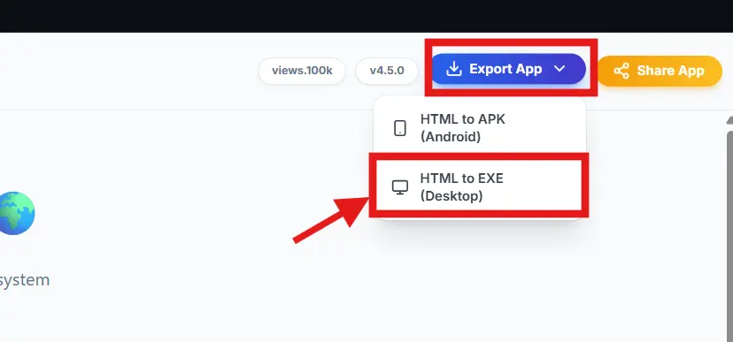 Select Export HTML to EXE